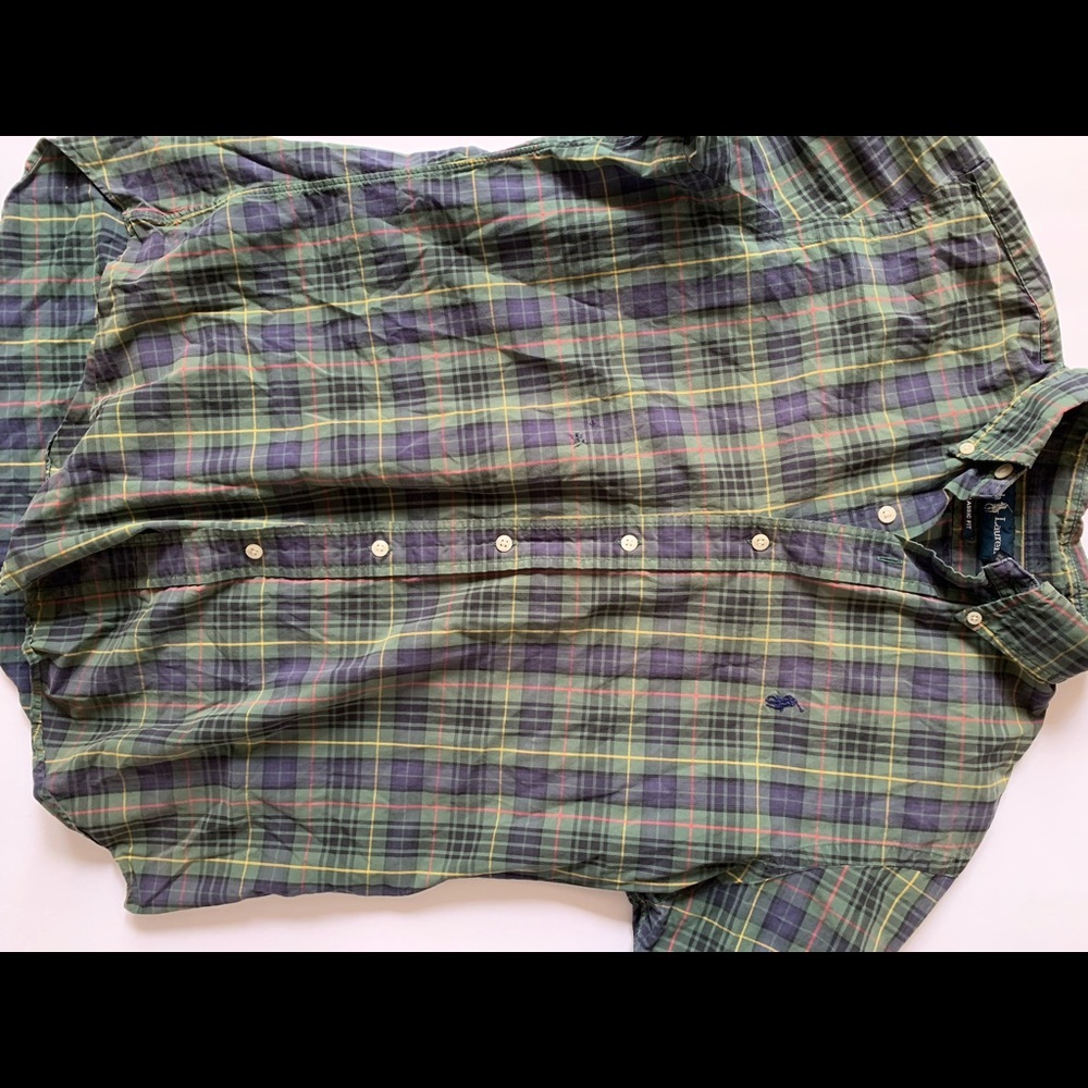 MENS VTG POLO RALPH LAUREN DARK GREEN BUTTON UP